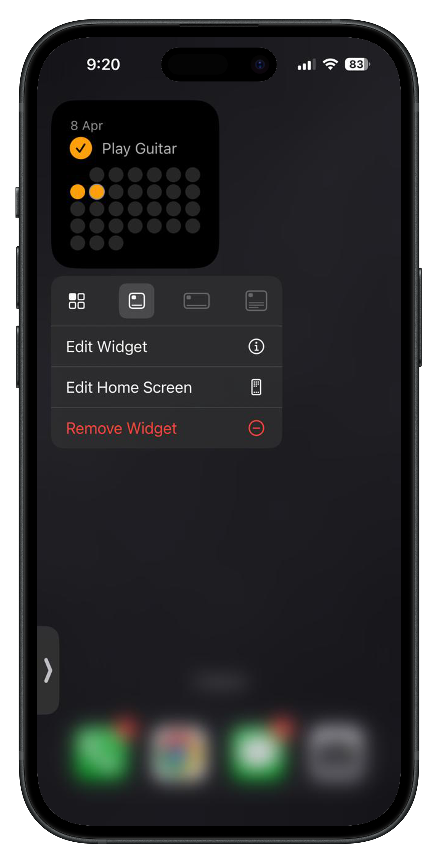 Selecting widget size